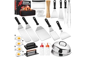 AIKWI 130Pcs Griddle Accessories Kit, Flat Top Grill Tools Set for Blackstone and Camp Chef, Commercial Grade Grill Spatula Set with Enlarged Spatulas, Burger Press, Basting Cover for Outdoor BBQ