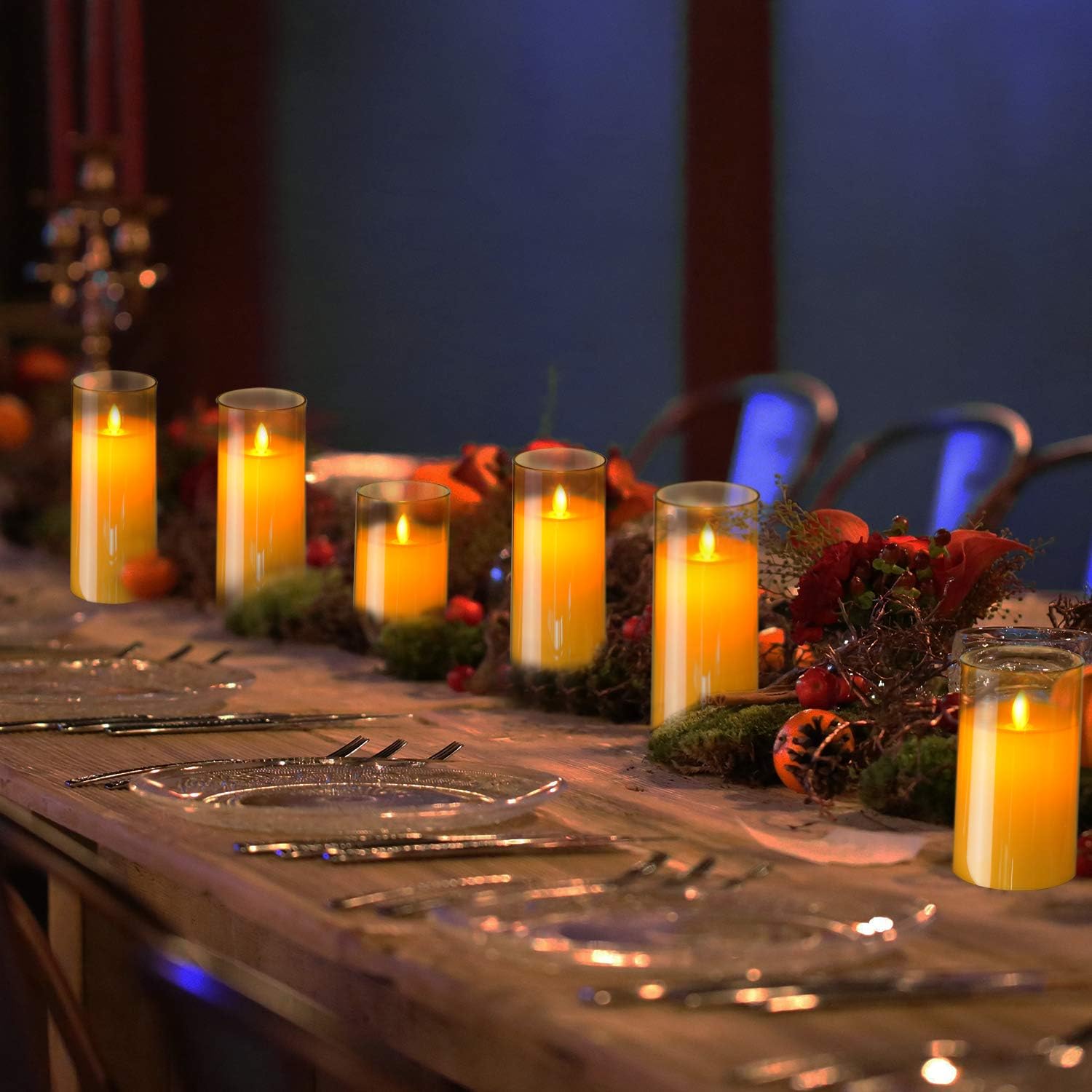 Homemory Gold Flickering Flameless Candles, Battery Operated Acrylic LED Pillar Candles with Remote Control and Timer, Set of 3: Home Improvement