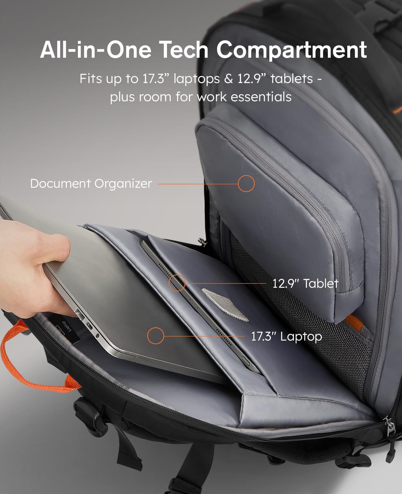 Tolaccea Travel Laptop Backpack, TSA Friendly Flight Approved Carry-on Business Rucksack Work Backpack with Extra Toiletry Bag, Dual Storage for 17.3