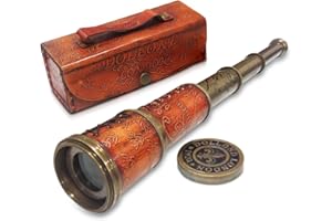NauticalMart Brass Nautical Telescope 16 Inch Extendable Spyglass with Leather Box for Nautical Collectors and Adventurers - Handcrafted Pure Brass and Leather Design