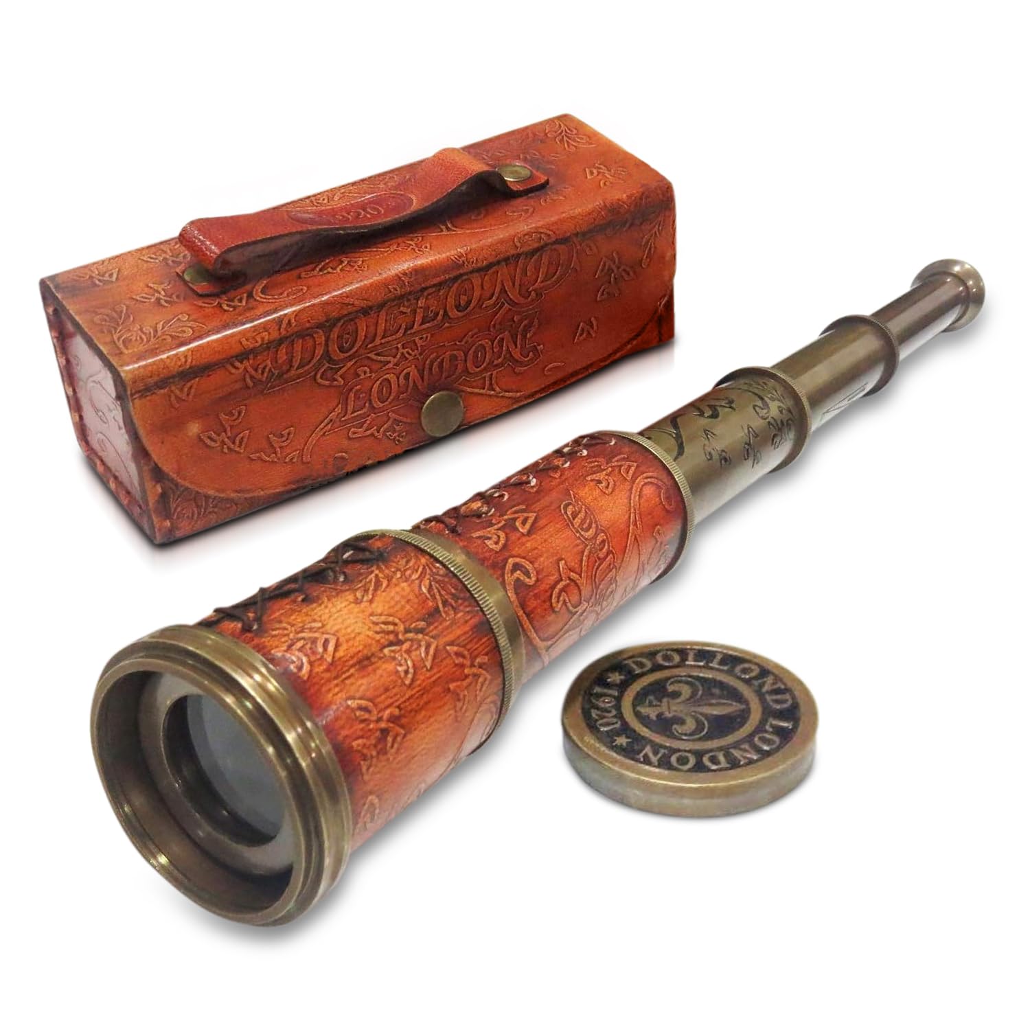 NauticalMart Brass Nautical Telescope 16 Inch Extendable Spyglass with Leather Box for Nautical Collectors and Adventurers - Handcrafted Brass and Leather Design