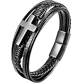 MOPOVO Gifts for Men Braided Leather Cross Bracelets for Men 316 Stainless Steel Engraved with Love You Forever Gifts for Son,Unique Valentine's Day, Birthday & Anniversary,Him, Husband, Boyfriend