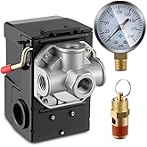 Dreyoo Air Compressor Pressure Switch,135-175 PSI, 4 Port, 20 Amp, 1/4 NPT | 0-200 PSI Gauge, 200 PSI Brass Relief Valve, 1/4 In NPT Ports, Automatic On/Off Control Replacement Parts For DIY Maintenance
