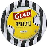 Glad Round Disposable Paper Plates, Referee Football Pattern - Strong, Sturdy, Soak Proof, and Microwavable Decorative Plates for Dinner and Everyday Use, 10 Inch, 58 Count