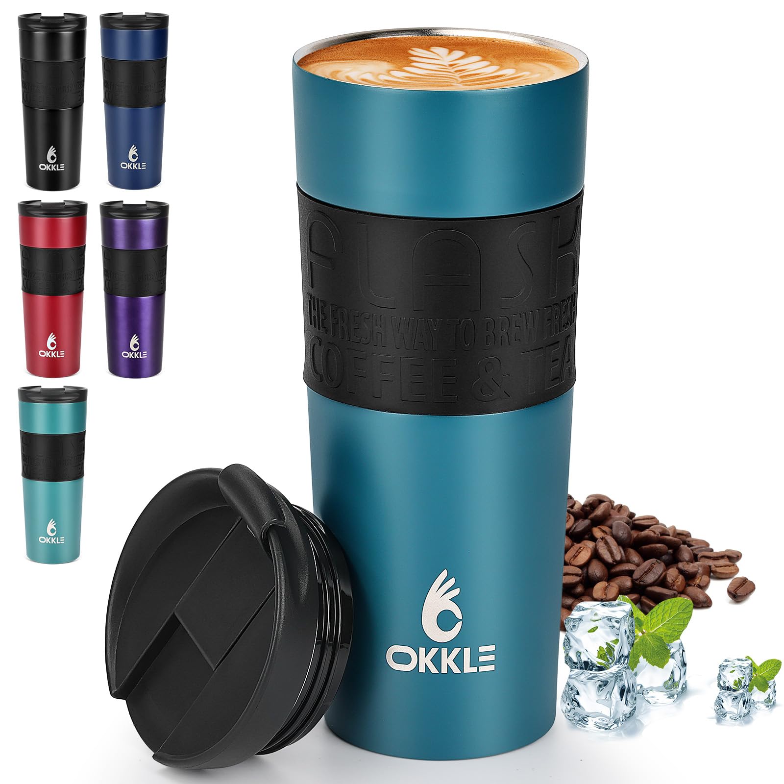 OKKLE Travel Mugs for Hot Drinks 600ml, Insulated Coffee Mug with Leakproof Lid BPA-Free Coffee Travel Mug, Vacuum Insulation Stainless Steel Cup for Hot and Cold Coffee and Tea