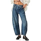 NARURAL Womens Baggy Boyfriend Jeans Vintage Wide Leg Mid Rise Barrel Denim Ankle Pants Cropped Jeans