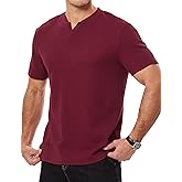 JMIERR Mens Waffle Cotton T Shirt V-Neck Henley Shirt Short Sleeve Work Casual Tee Shirts