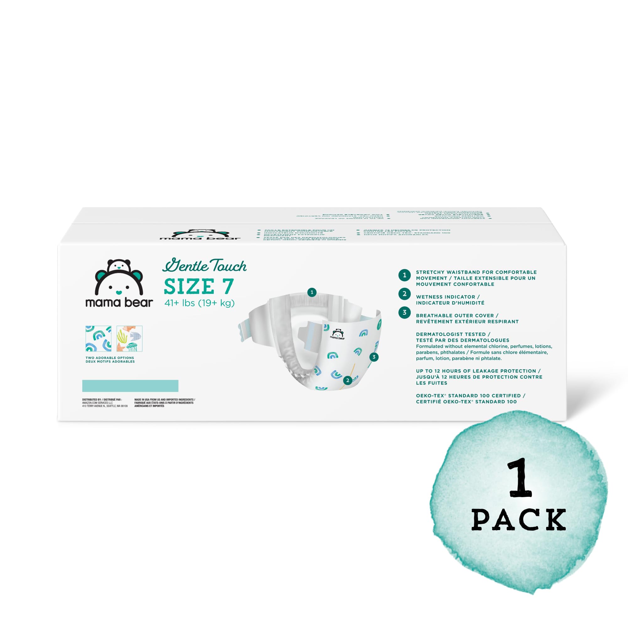 Amazon Brand - Mama Bear Gentle Touch Diapers, Size 7, 80 Count (4 packs of 20)