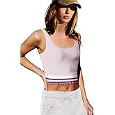 LAMISSCHE Womens Cropped Tank Tops Workout Padded Sports Bra Athletic Yoga Gym Tops Striped Ruffle Camisoles