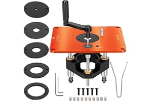HARSIRE 3-1/2" Router Lift System, Precision Router Table Lift for 3-1/2" Diameter Motor, 9-1/4'' x 11-3/4'' Plate 5-Piece Insert Ring Kit Compatible with Bosch, Kreg, Skil, Porter, DeWalt, Craftsman, Ridgid