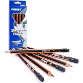 PABLUE Triangular Jumbo Pencils, 2B Pre-Sharpened with Eraser, Black, 6 Pcs | Fat, Thick, Strong Wood Triangular Design for Beginners for Writing, Drawing, School, Art, Sketching and Shading