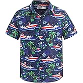Yoimira Boys Christmas Shirt,Ugly Tropical Hawaiian Shirts for Kids Button Down Vacation Party Short Sleeve 7-14 Years