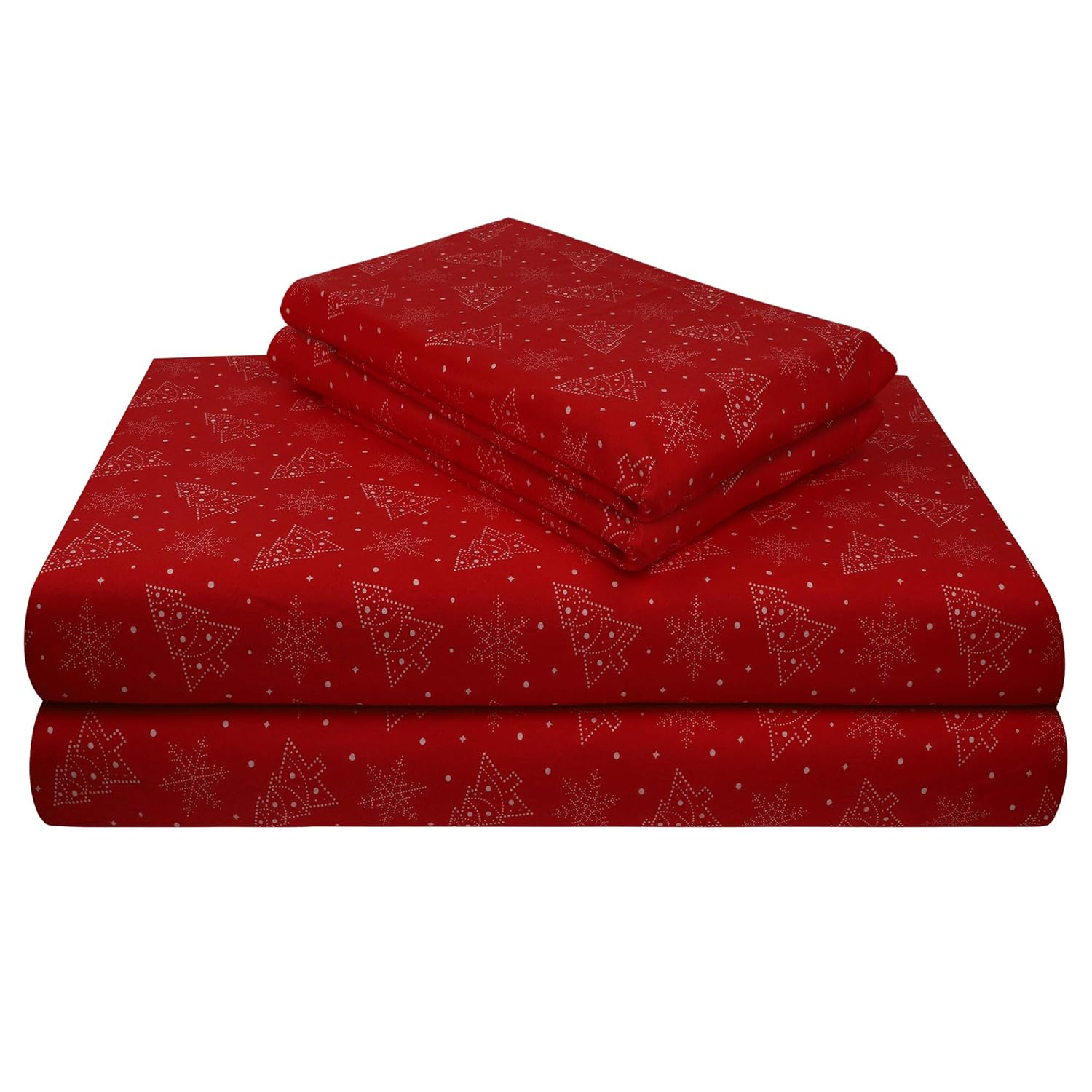 SUN WASHED 100% Cotton 170 GSM Flannel, Super Soft, Heavy Weight, Warm & Fuzzy 4 Piece Bedding, Full Sheet Set, Upto 16" Deep Pocket, Red and White