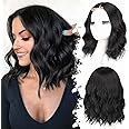 Eawwii Black Short Wavy Wig for Women Lace Hairline Bob Style Synthetic Heat Resistant - Natural Appearance for Everyday Hairstyle 14 Inch
