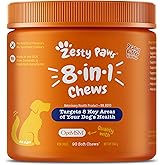 Zesty Paws 8-in-1 Dog Multivitamin Chewables - Digestive & Immune Support Dog Supplements - Support Skin, Heart & Liver Healt