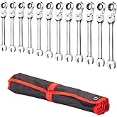 12-Piece Flex-Head Ratcheting Wrench Set Metric, 8-19mm, 72-Teeth Ratcheting Wrench, Cr-V Combination Wrench with Organizer B