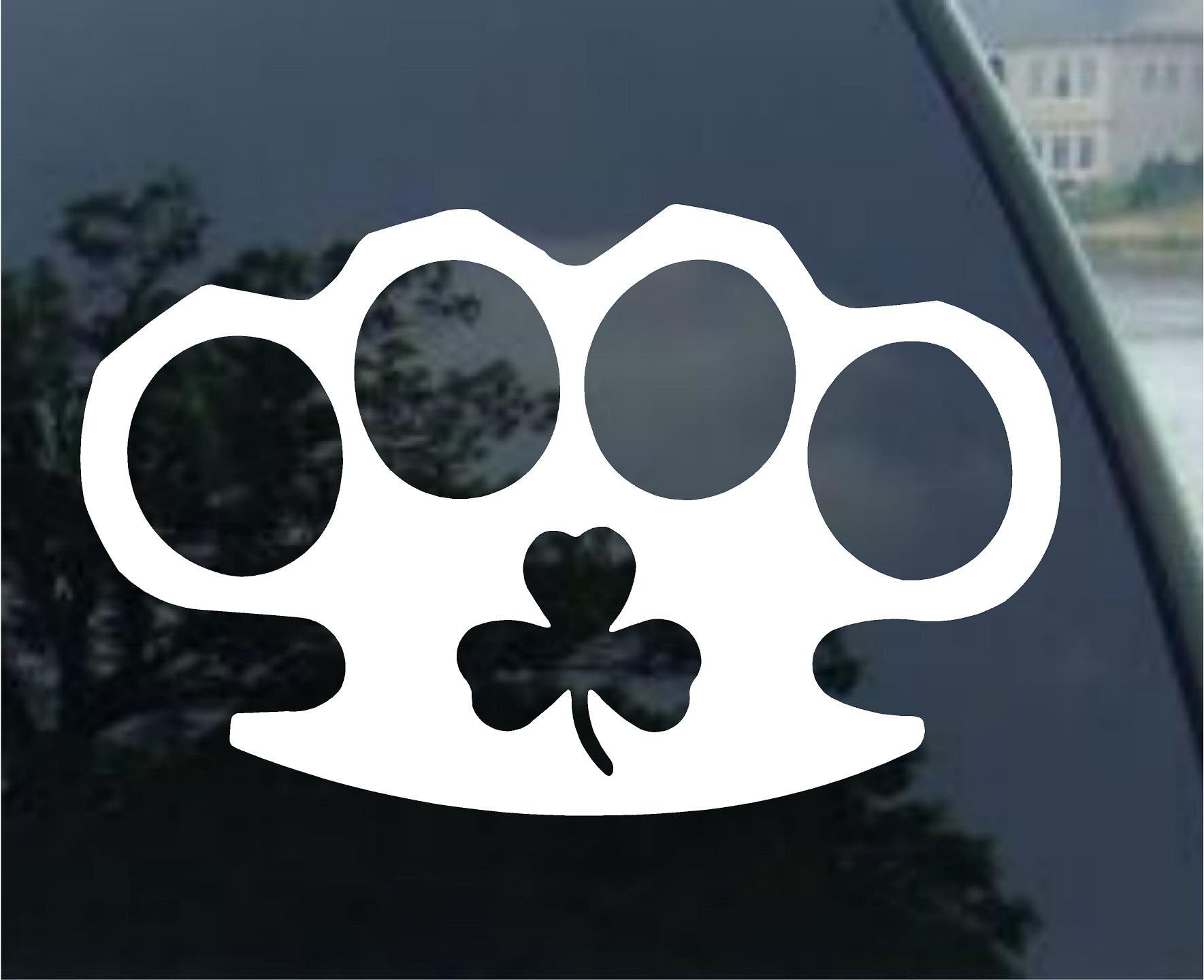 Irish Brass Knuckles Sticker Decal Car Bike Window Home Decor Macbook Decoration Wall Art Auto Adhesive Vinyl Car Notebook (5.5", White)