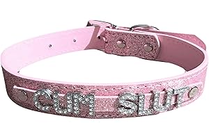 Sparkly Soft Pink PU Vegan Leather Bondage Type BDSM Choker Collar Rhinestone CumSlut Cum Slut