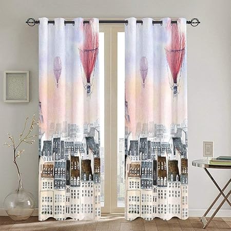 Lisumal Blickdichte Gardine Mit Osen Und Stilvollem 116x137cm Mehrfarbiger Heissluftballon Uber Dachturm Vorhang Fur Schlafzimmer Wohnzimmer Und Viele Weitere Raume Amazon De Kuche Haushalt