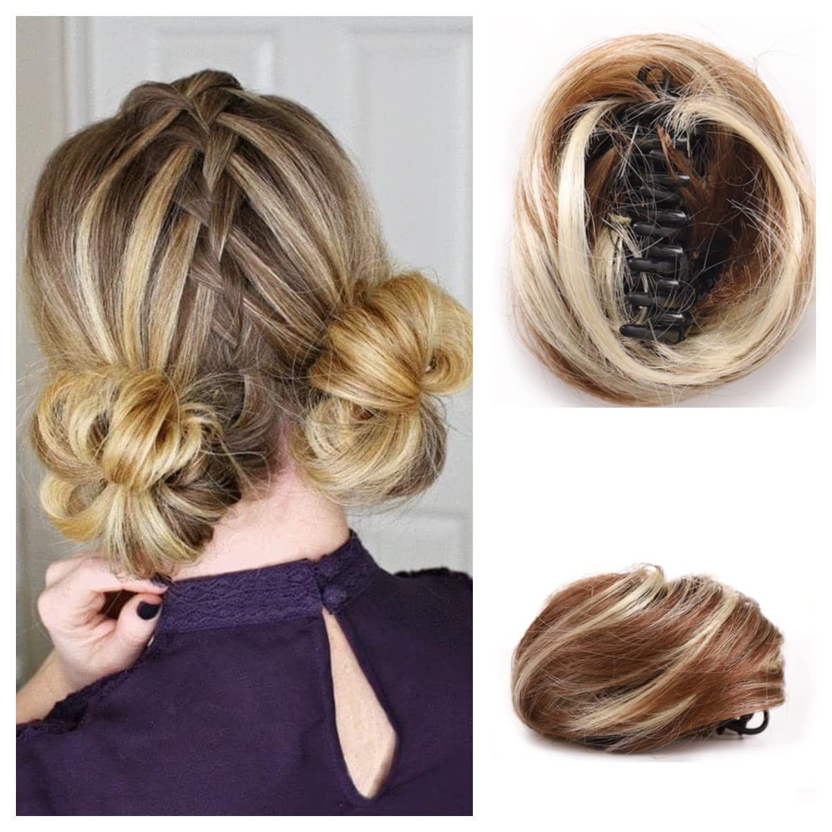 SJZDYLXY 2PCS Space Bun Claw Clip in Buns Donut Chignon Cat Ears DIY Hair Buns Updo Hairpieces Hair Extensions Wig Accessory for Women Girls (#12H613)