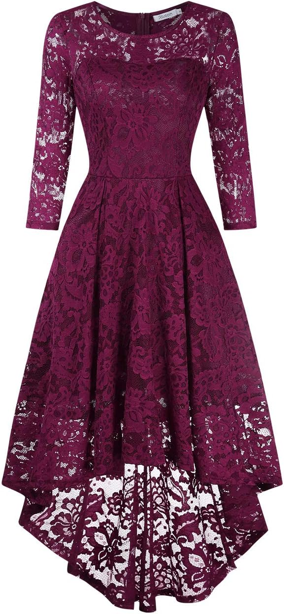 KOJOOIN Women's Dress Vintage Floral Bridesmaid Dress Lace Dress Wedding Evening Party Cocktail Midi Prom High Waist Dresses