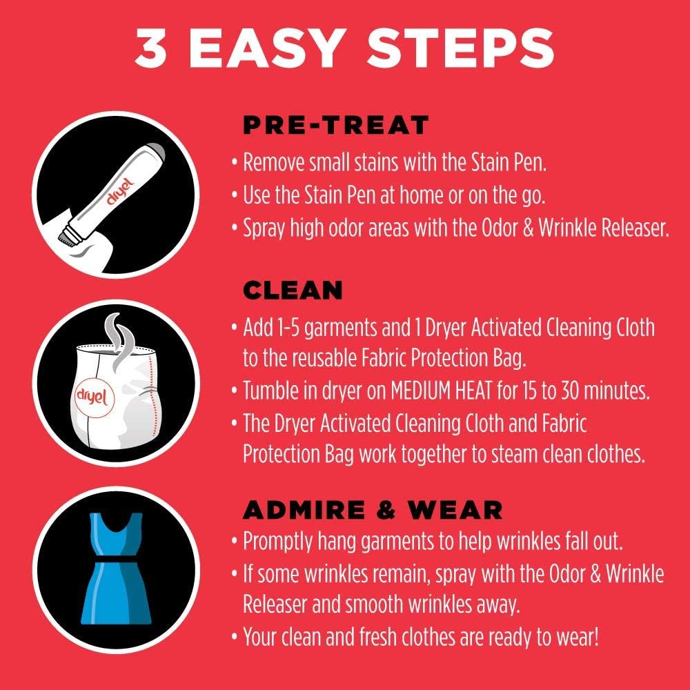 Dryel At-Home Dry Cleaner Starter Kit, Includes Dry Cleaning Cloths and To-Go Stain Removal Pen - 6 Load Capacity: Industrial & Scientific