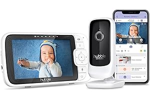 Hubble Connected Nursery Pal Link Premium Smart Connected, Wi-Fi Enabled Baby Monitor With Large 5-Inch Color Parent Unit Viewer, Soothing Sounds, Story And Game Content, Wall Mount, White
