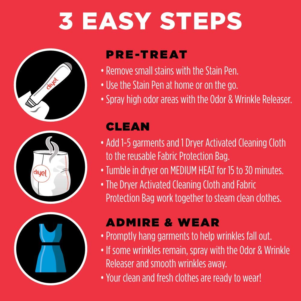 Dryel At-Home Mega Dry Cleaner Starter Kit, Includes Dry Cleaning Cloths and To-Go Stain Removal Pen - 14 Load Capacity