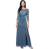 S.L. Fashions Womens Long Mother of The Bride Dress with Stretch Lace Bodice & Hip Embellishment (Petite and Regular Sizes)