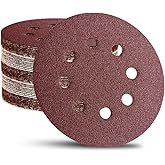 52 Pack 5 Inch 8-Hole Hook and Loop Sanding Discs Sandpaper Red Round 60 80 120 220 320 Mixed Grits Sandpaper for Random Orbital Sander