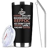 Eeffoc Is Coffee Spelled Backwards Funny Coffee Tumbler,20oz Insulated Stainless Steel Travel Mug with Lid,Straw and Brush,Double Wall Iced Travel Cup,Gifts for Women,Men,Boss,Friends,Employ(Black)