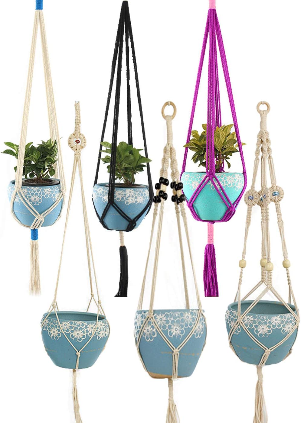 Plant Hanger, Indoor Outdoor Handmade Hanging Planters Pots Rope Basket Holder Home Decorations 60Cm/23.6Inch (Purple)