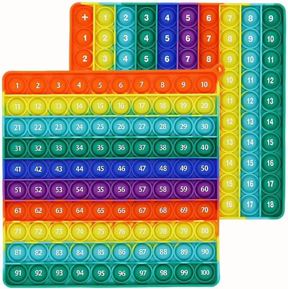 Ranzah Pop Fidget Toy Bubble Popper Sensory ADHD Stress Anxiety Relief Squishy Squeeze Toddler Toy Travel School Montessori Learning Push Pop Maths Toy For Kids (1-100 Numbers & 9+9 Addition)