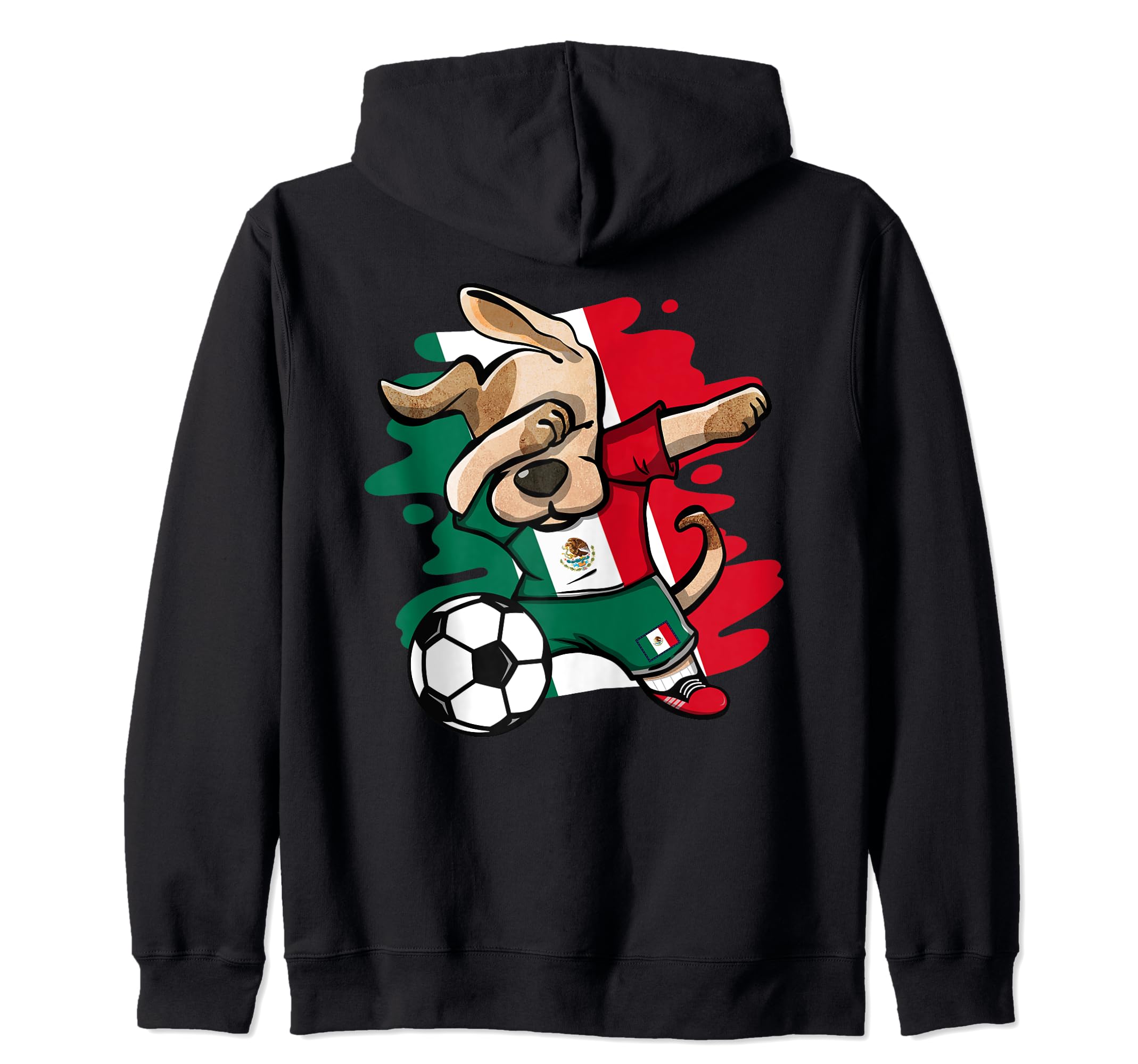 Dabbing Dog Mexico Soccer Fans Jersey Mexican Flag Football Zip Hoodie