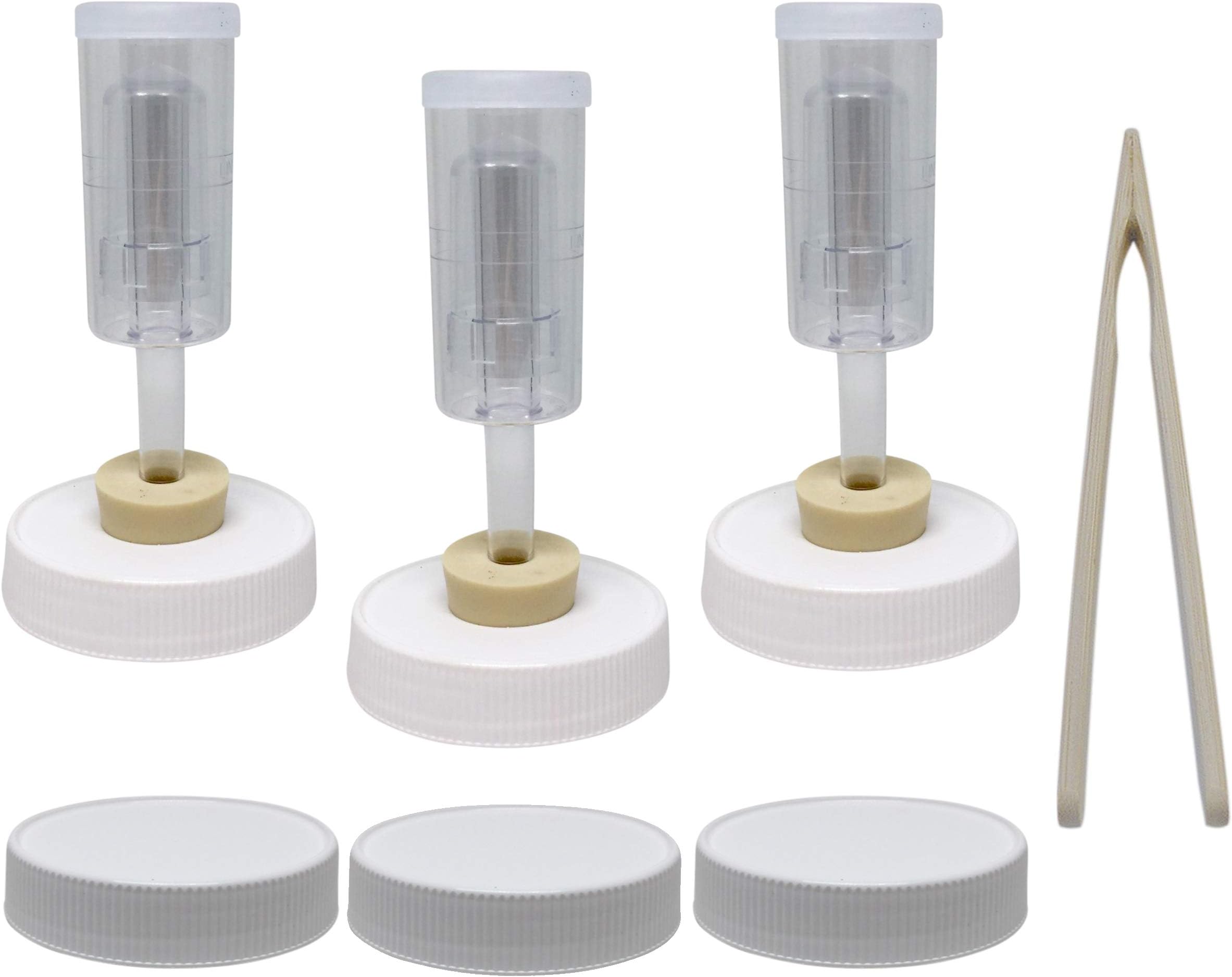 Mason Jar Fermentation Airlock Lid Kit -3 Regular Mouth Fermenting Lids with Airlocks and Stoppers, 3 Storage Lids, Instructions and Bamboo Tongs - LIDS FIT REGULAR/SMALL MOUTH MASON JARS (white, 3)