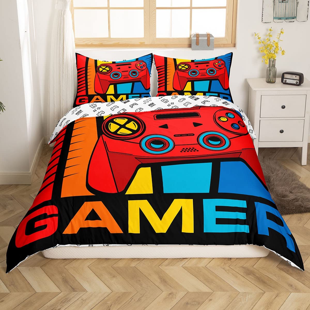 Gaming Duvet Cover Modern Video Game Controller Comforter Cover Games Player Gaming Bedding Set for Teen Boys Kids Game Console Decor Quilt Cover,1 Duvet Cover with 1 Pillow Case, Single