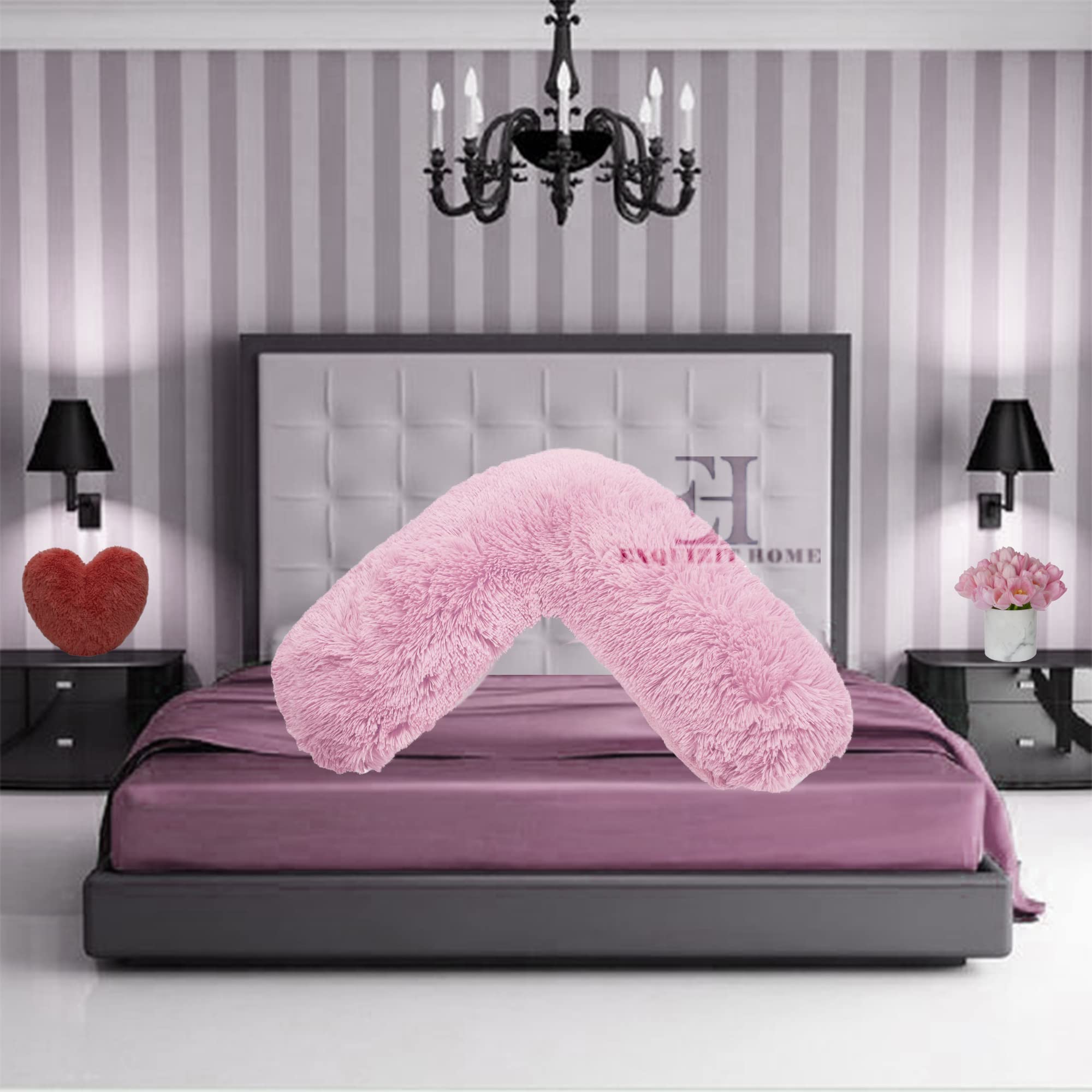 EXQUIZIT HOME® Fleece Pillowcase V Shaped Cover Only Teddy Cuddles Fleece Super Soft Pillow Case, Luxury Cosy Anti-Pill, Machine Washable (Colour: Pink)