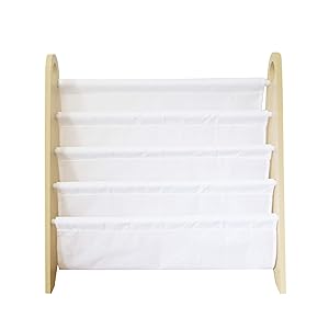 Wildkin Kids Natural and White Modern Sling Bookshelf for Boys and Girls, Wooden Design Features Two Top Handles and Four Fabric Shelves, Helps Keep Bedrooms, Playrooms, and Classrooms Organized