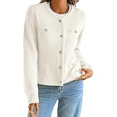 ShawGobow Cardigan Sweaters for Women,Cropped Sweater with Gold Button,Cute Fall Cardigans Work Office Holiday