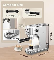 Espresso Machine with Milk Frother, 20 Bar High