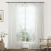 TWOPAGES Natural Pinch Pleated Sheer Curtains, 52" W x 108" L, 2 Panels | Linen Textured Curtains 108 Inches Long for Living Room Breathable Open Weave Faux Linen Privacy Light Filtering Drapes
