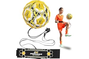 PodiuMax Hands-Free Soccer Kick/Throw Trainer, New Ball Locked Net Design, Adjustable Waist Belt & Cord Suit for All Levels (
