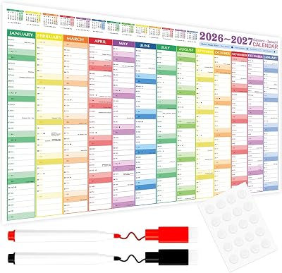 SULOLI 2026 Wall Planner A1 Yearly Calendar 85x58cm UK Staff Office