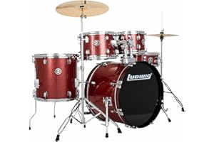 Ludwig Accent Drive 5-Pc Drum Set, Red Sparkle - Includes: Hardware, Throne, Pedal, Cymbals, Sticks & Drumheads