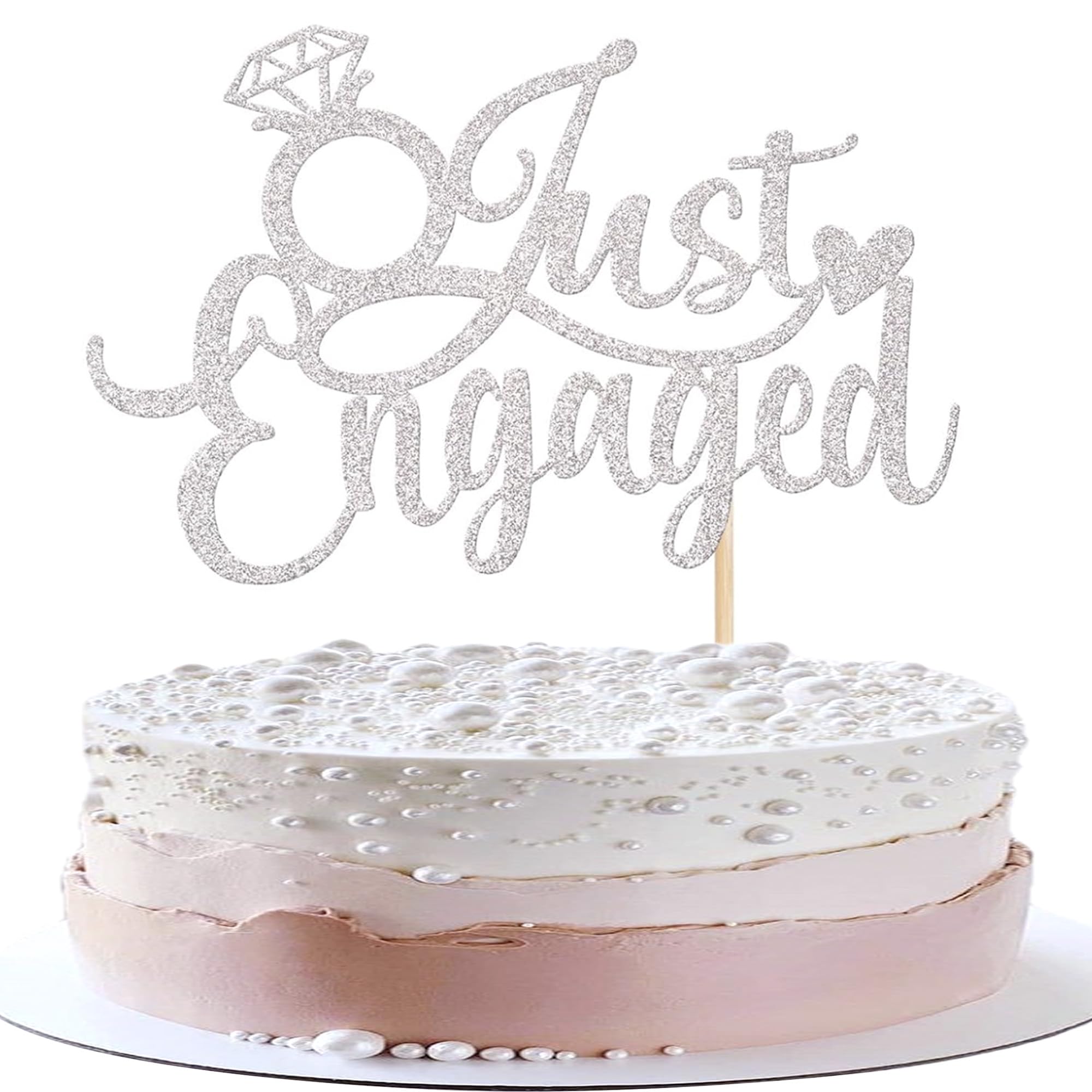 SYKYCTCY 1 Pack Just Engaged Cake Topper Glitter We're Engaged Cake Pick Bridal Engagement Wedding Cupcake Decoration Party Supplies Silver