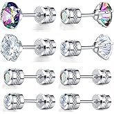 VOLUKA Titanium Earrings for Sensitive Ears, Pairs of Screw Back Hypoallergenic Surgical Grade Titanium Cubic Zirconia Stud Earrings for Women Men