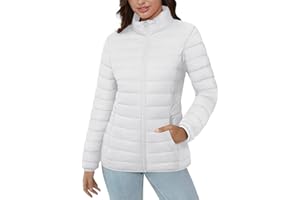 MAGCOMSEN Women's Puffer Jacket Lightweight Quilted Padded 4 Pockets Zip-up Stand-collar Winter Fleece Coat