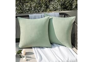 EMEMA Outdoor Throw Pillow Covers Decorative Farmhouse Square Pillowcases Waterproof Cushion Covers Cases for Patio Couch Garden Sofa Home Living Room Set of 2 20x20 Inch Sage Green