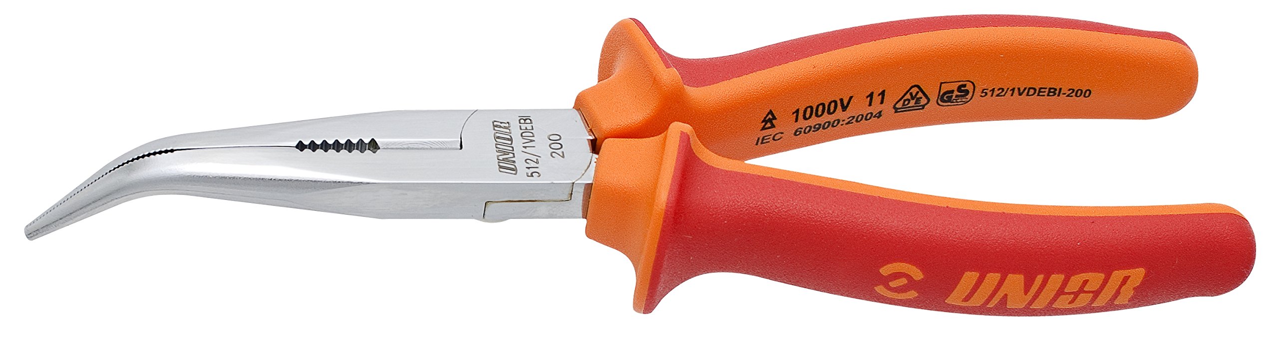 Unior Long Nose Pliers with Side Cutter and Pipe Grip, Bent 200 Red