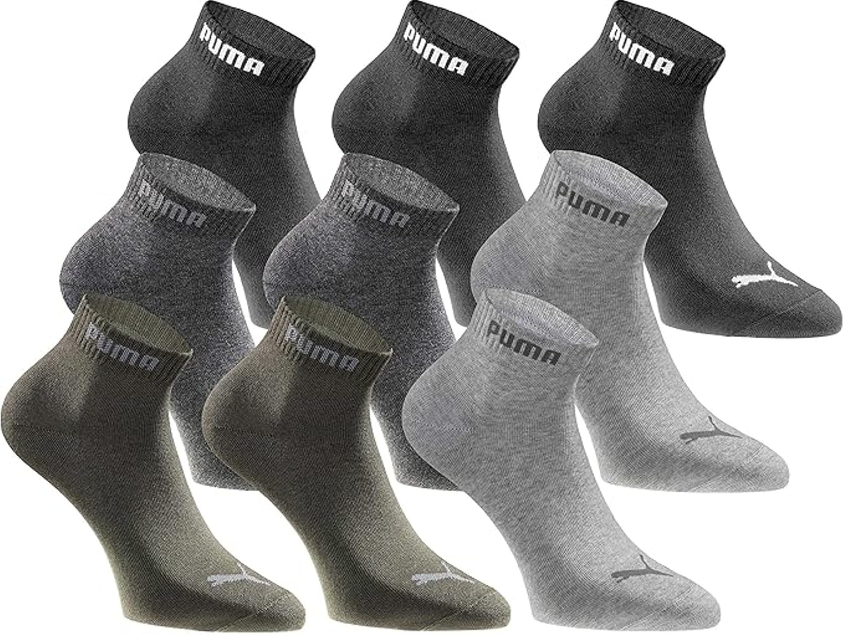 PUMA Quartersocken 18 Paar Pack Statement Edition - Damen und Herren - Black Green Pack - Gr. 39-42